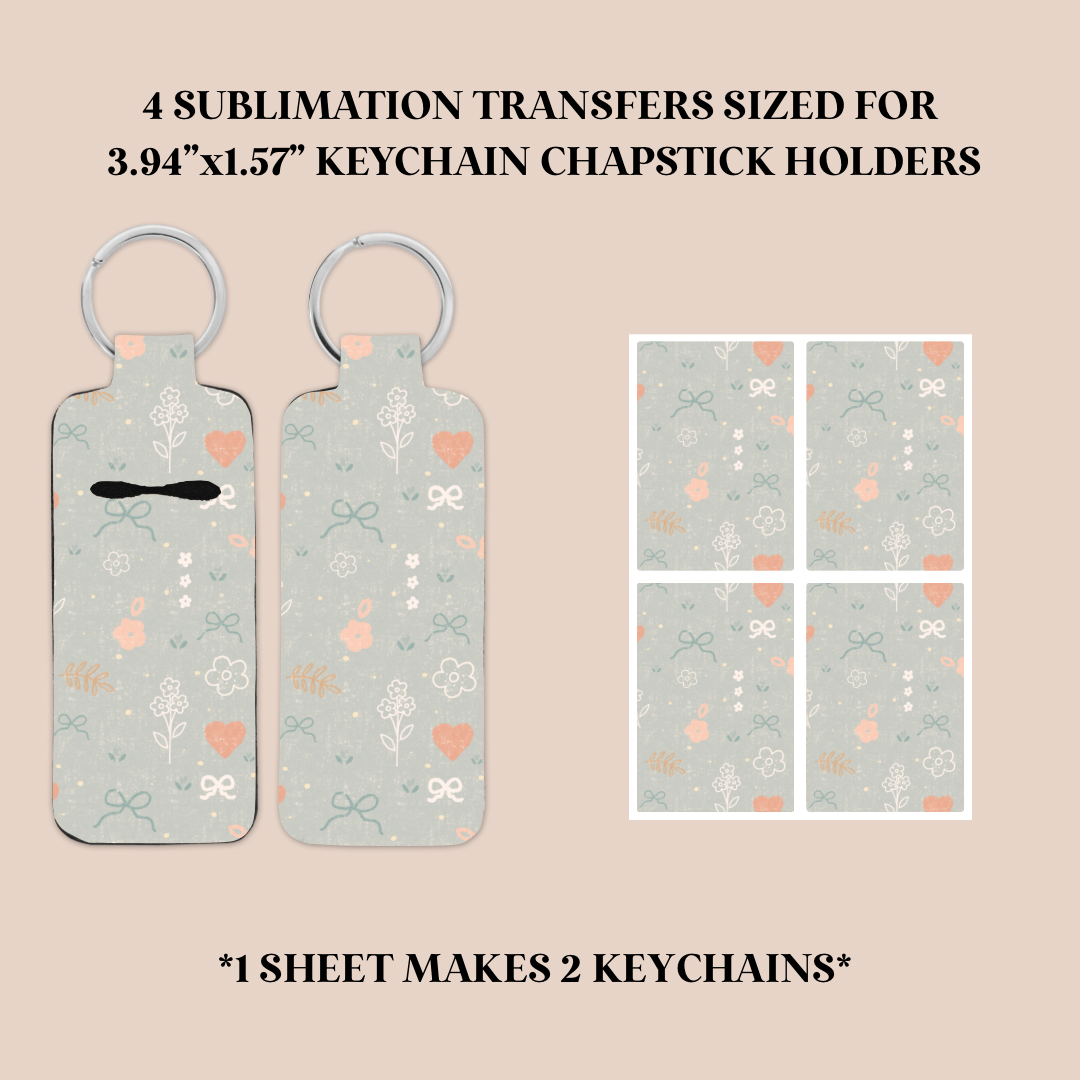 Vintage Flowers Keychain Chapstick Holder Sublimation Transfer