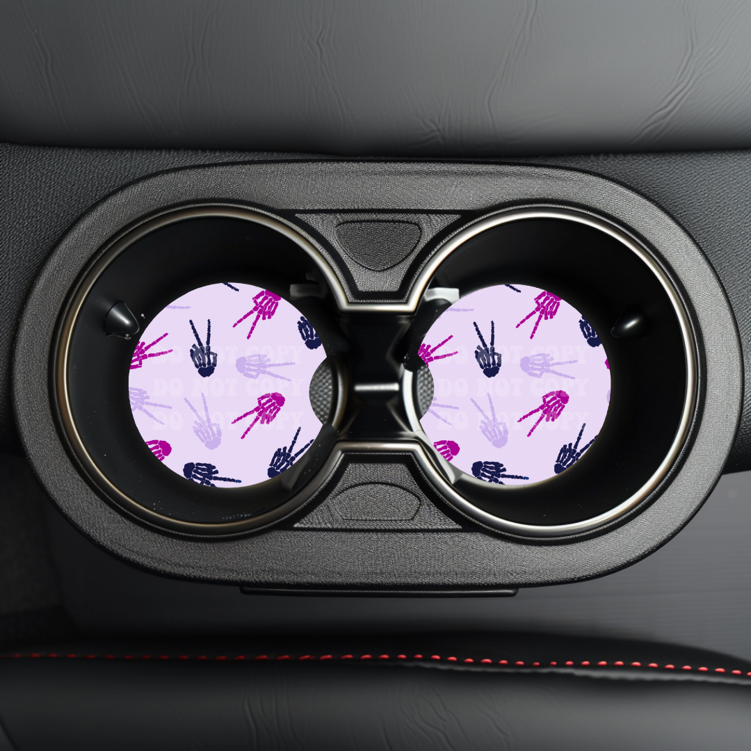Peace Sign Skelly Car Coaster Sublimation Transfer (Set of 2)