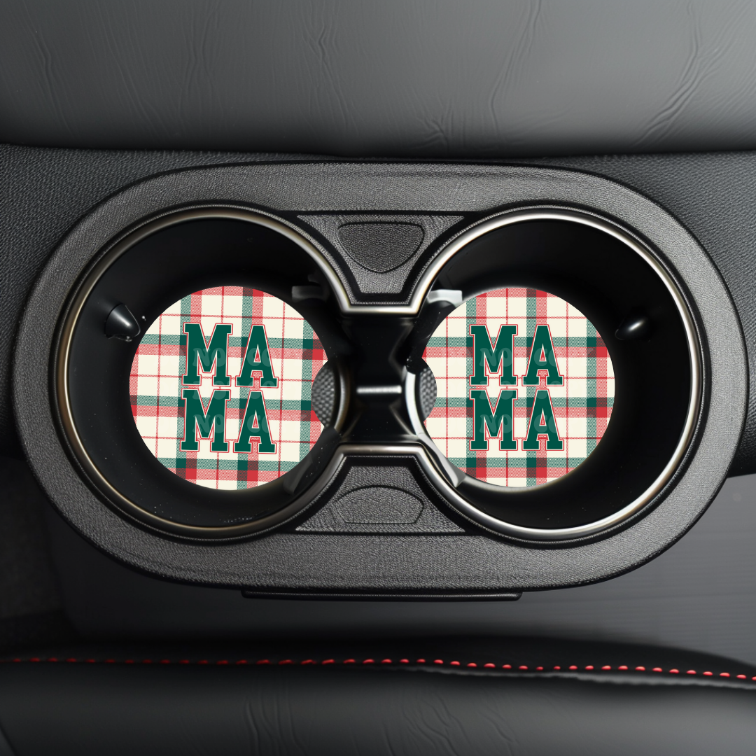 Christmas Plaid Mama Car Coaster Sublimation Transfer (Set of 2)