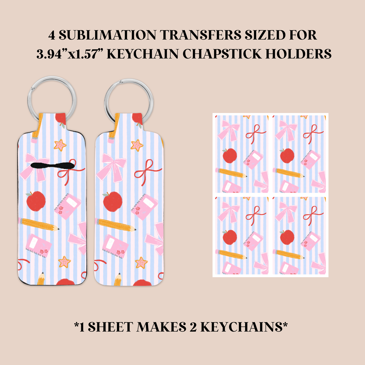 Teacher Stripes Keychain Chapstick Holder Sublimation Transfer