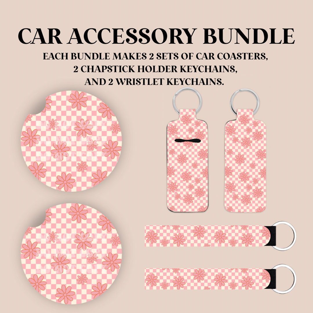 Pink Checker Flowers Sublimation Transfer Bundle