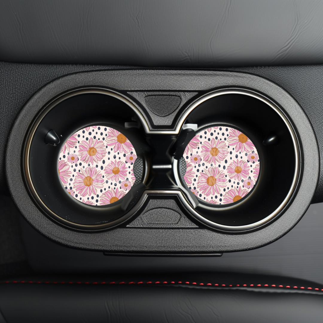 Polka Dot Daisies Car Coaster Sublimation Transfer (Set of 2)