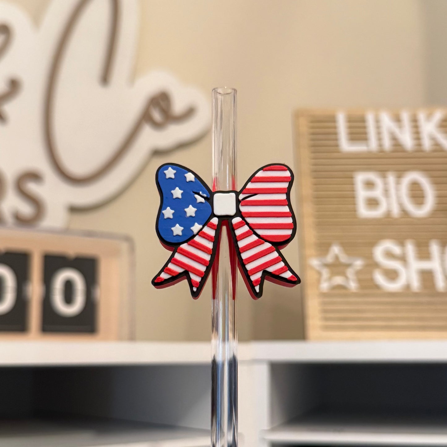 Patriotic Bow 3D Printed Straw Topper