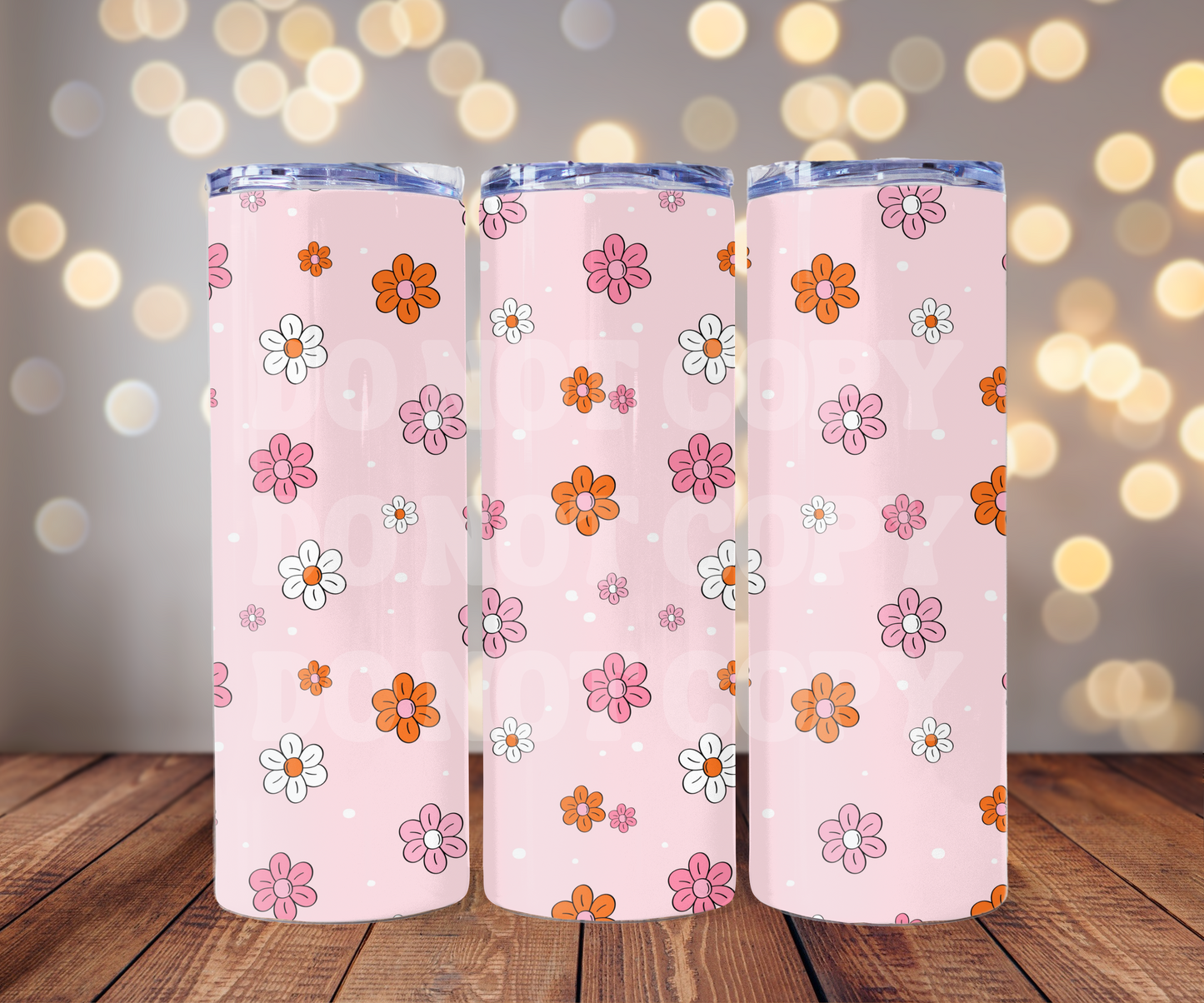 Pink & Orange Flowers 20 oz Skinny Tumbler Sublimation Transfer - Seamless