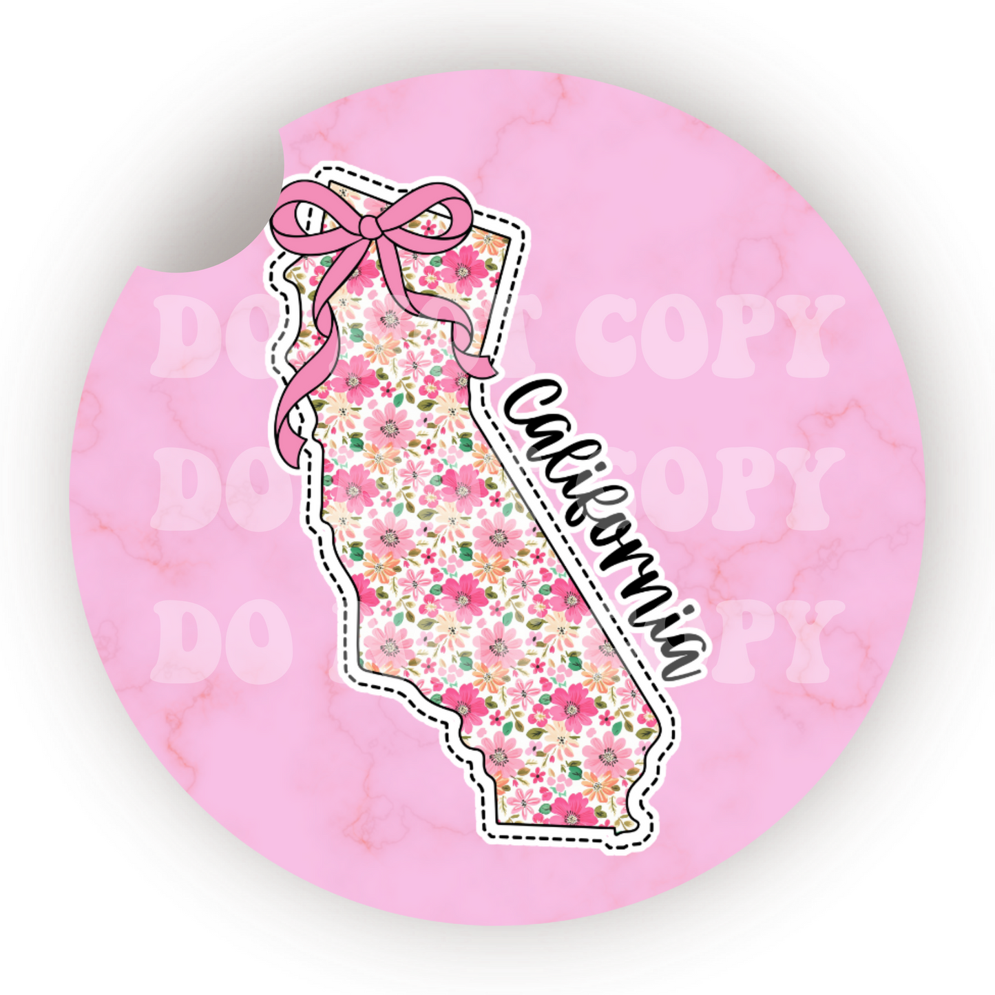 Floral State (Choose Your State) Car Coaster Sublimation Transfer (Set of 2)