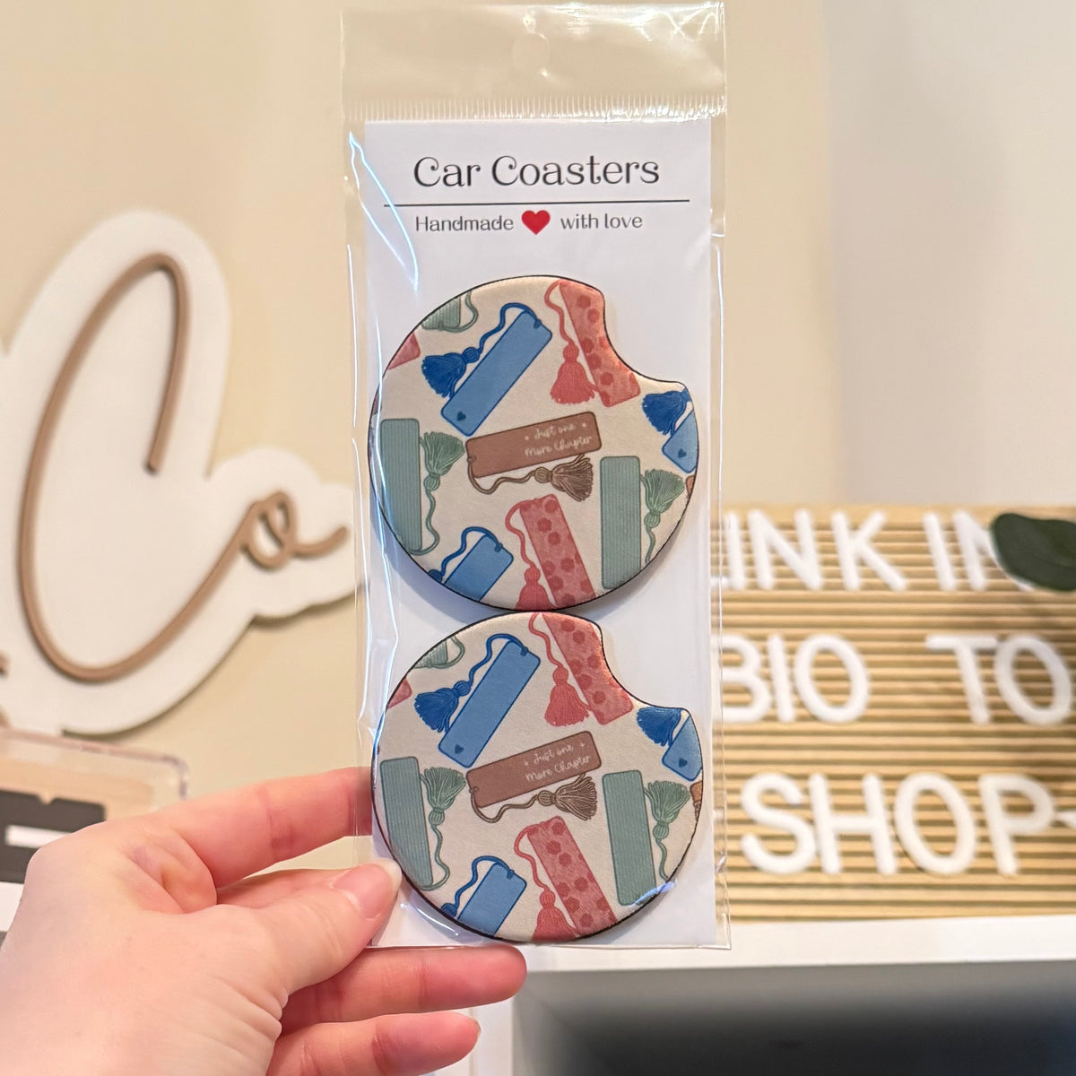 Just One More Chapter Bookmarks Car Coasters