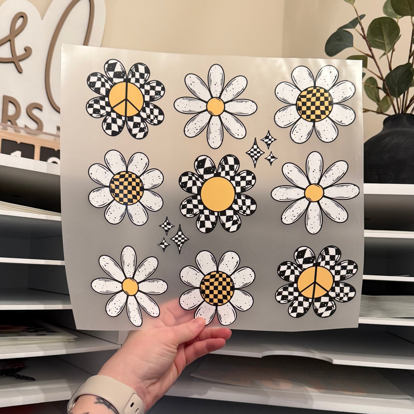 Checker Flower Grid DTF HOT PEEL