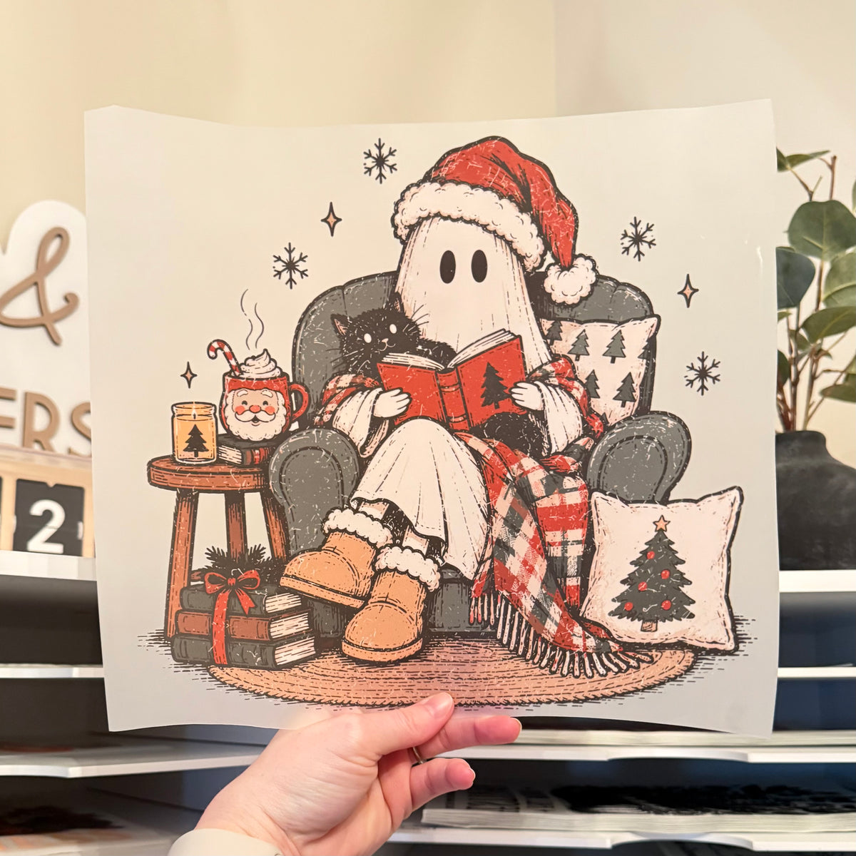 Bookish Christmas Ghost DTF HOT PEEL