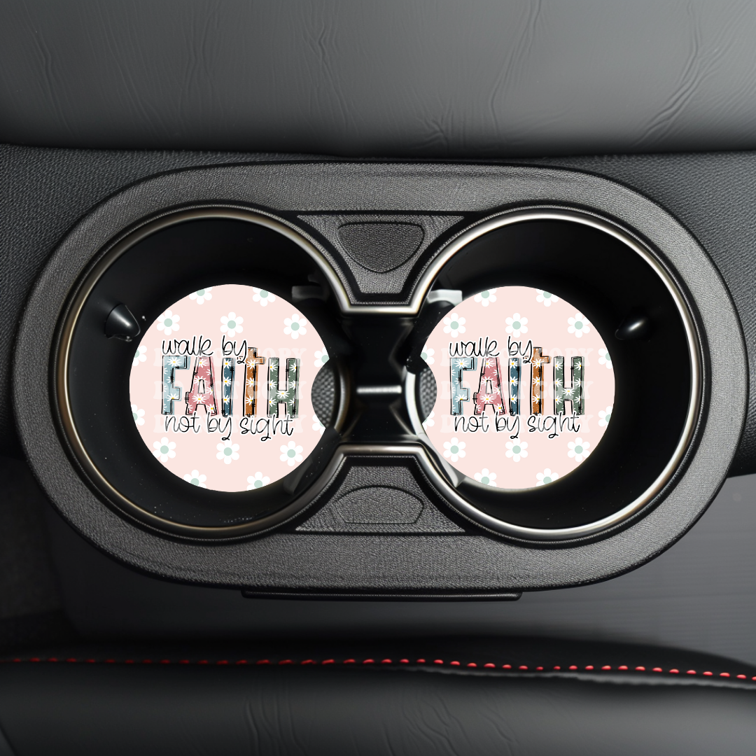 Walk By Faith Not By Sight Car Coaster Sublimation Transfer (Set of 2)