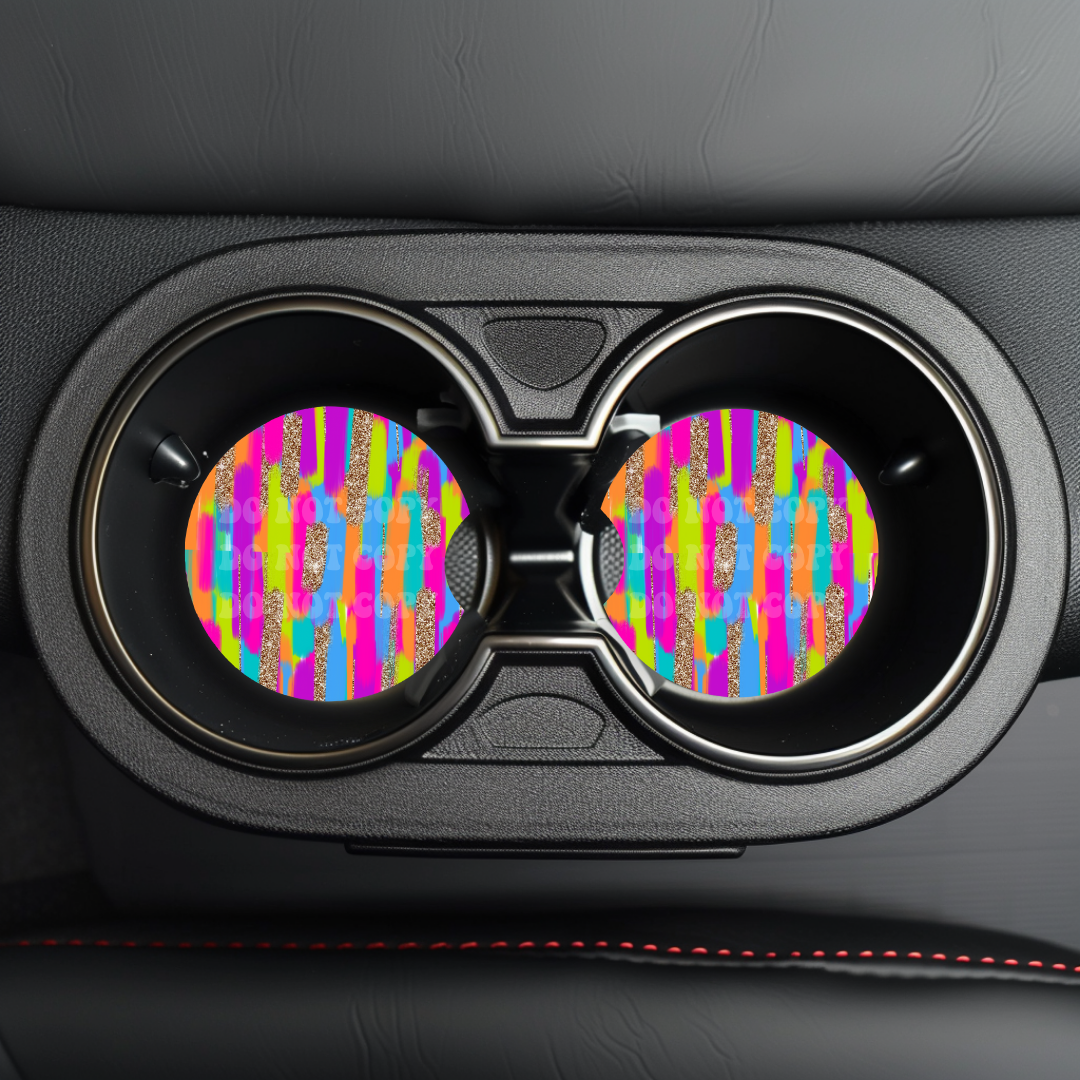 Colorful Brushstrokes Car Coaster Sublimation Transfer (Set of 2)