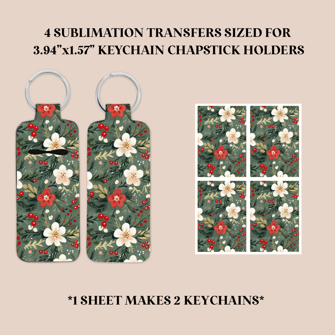 Christmas Flowers Keychain Chapstick Holder Sublimation Transfer