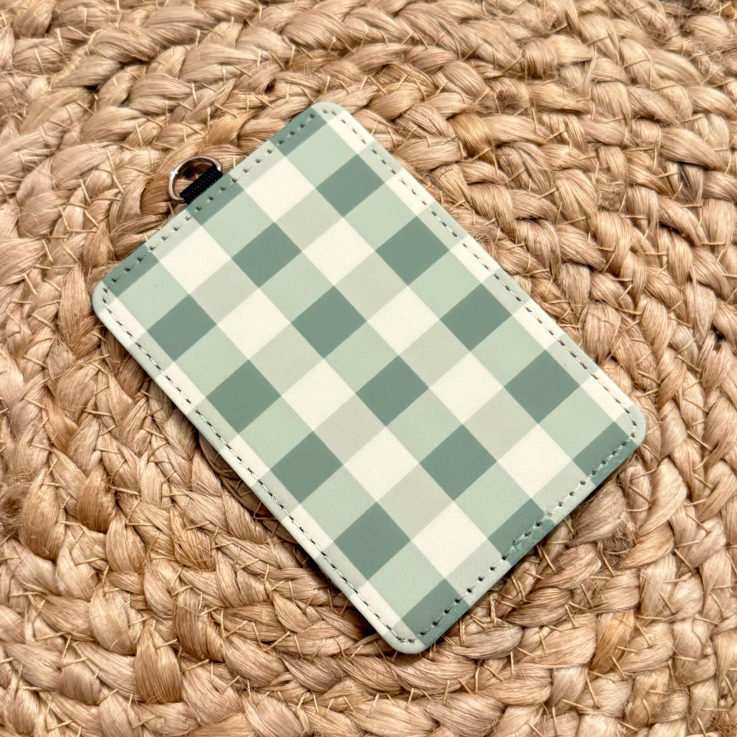 Sage Gingham ID Badge Holder