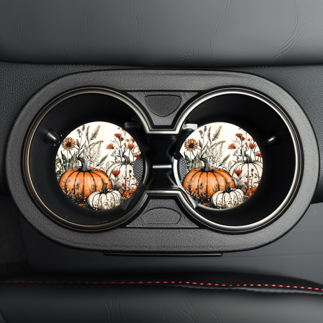 Floral Pumpkins Car Coaster Sublimation Transfer (Set of 2)