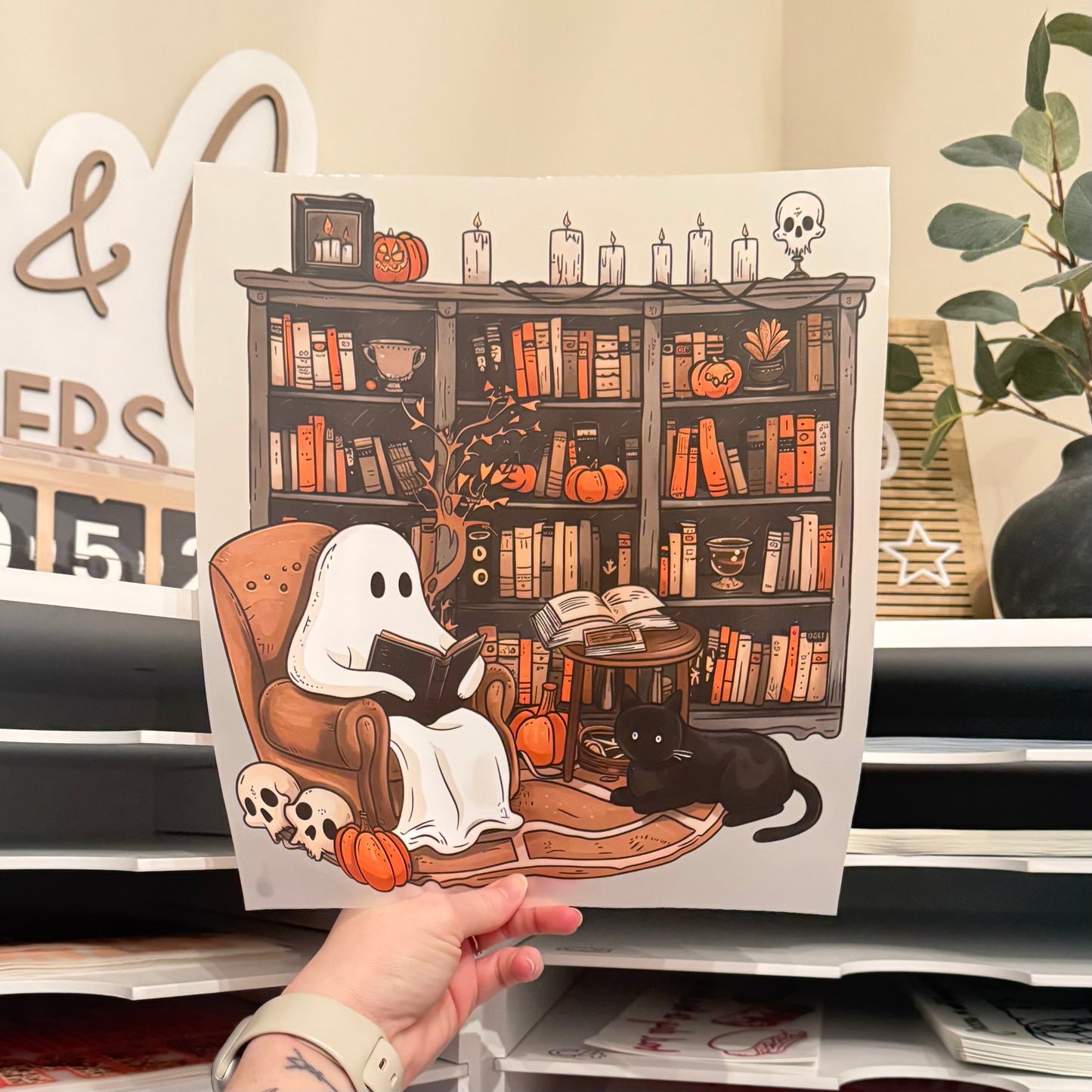 Spooky Bookshelf DTF HOT PEEL