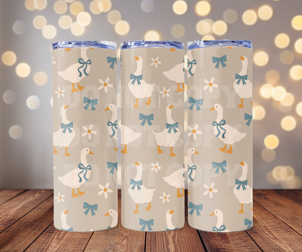 Blue Coquette Geese 20 oz Skinny Tumbler Sublimation Transfer - Seamless