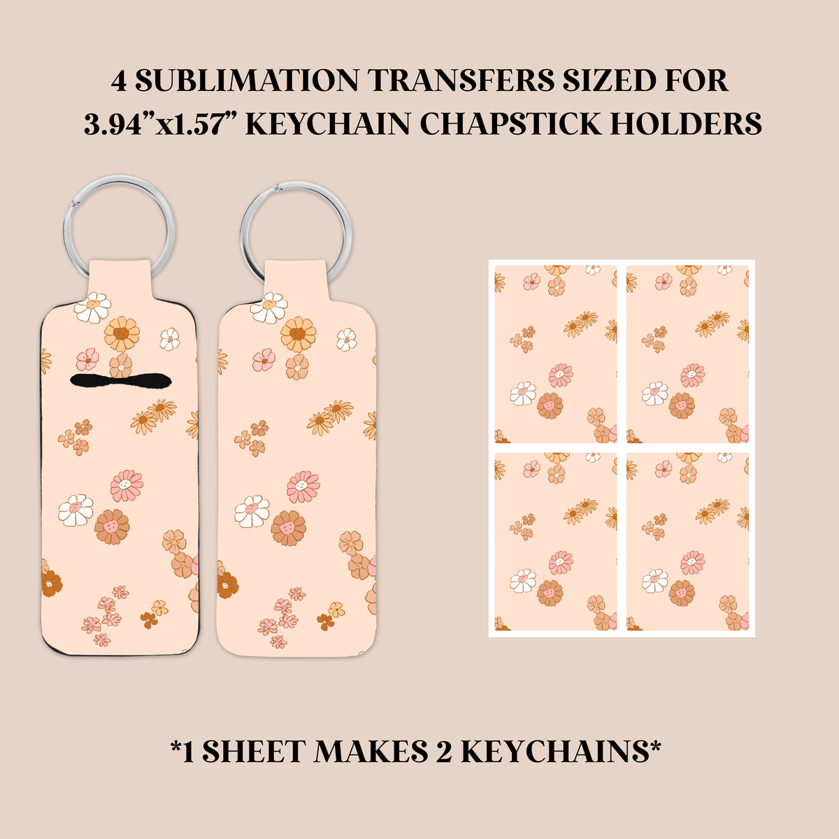 Minimalist Flowers Keychain Chapstick Holder Sublimation Transfer