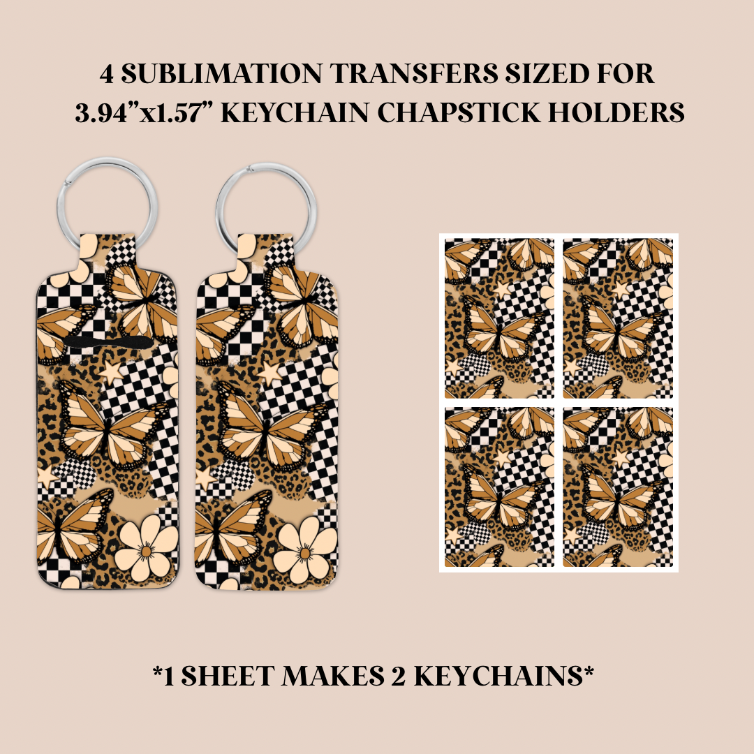 Retro Patchwork Keychain Chapstick Holder Sublimation Transfer