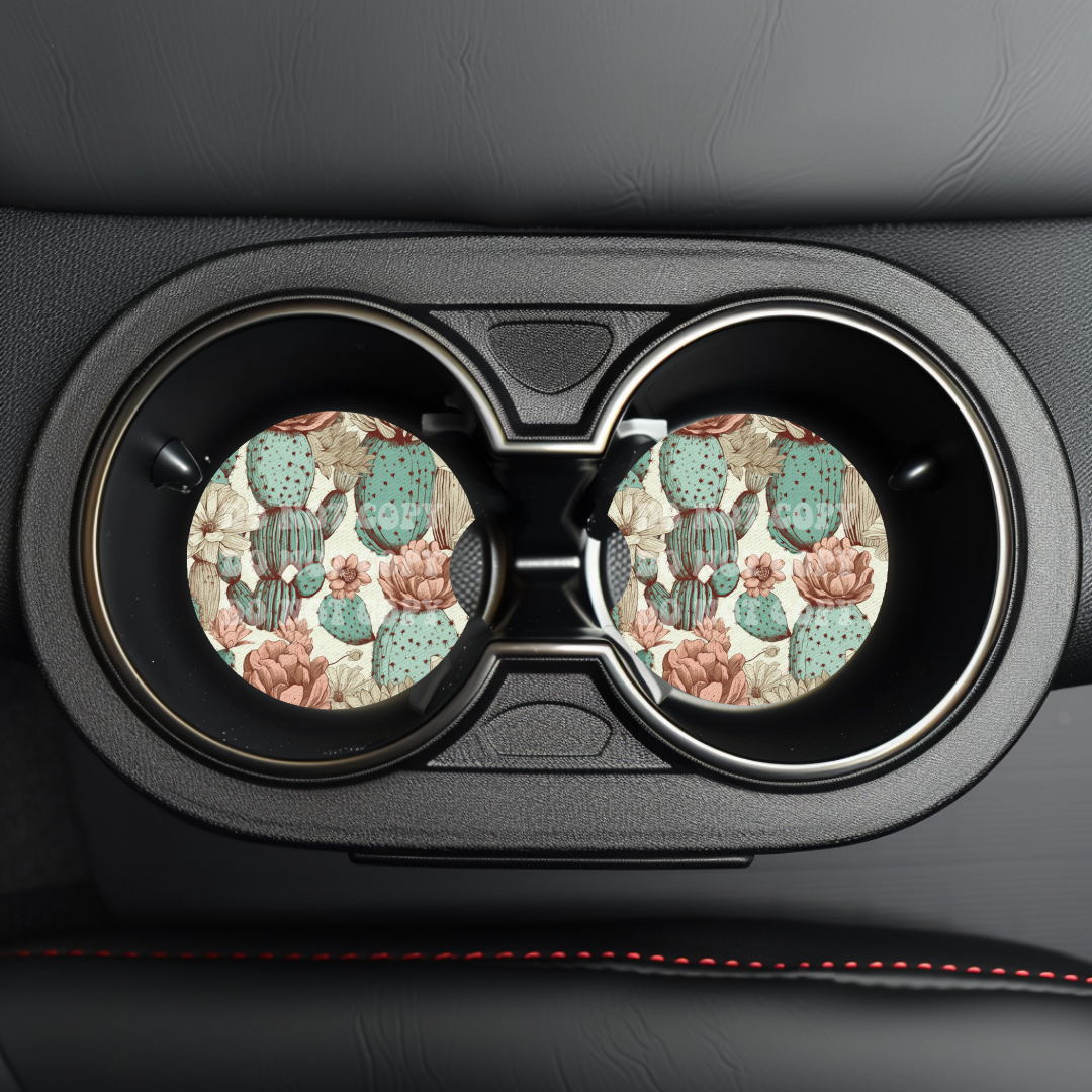 Textured Cactus Car Coaster Sublimation Transfer (Set of 2)