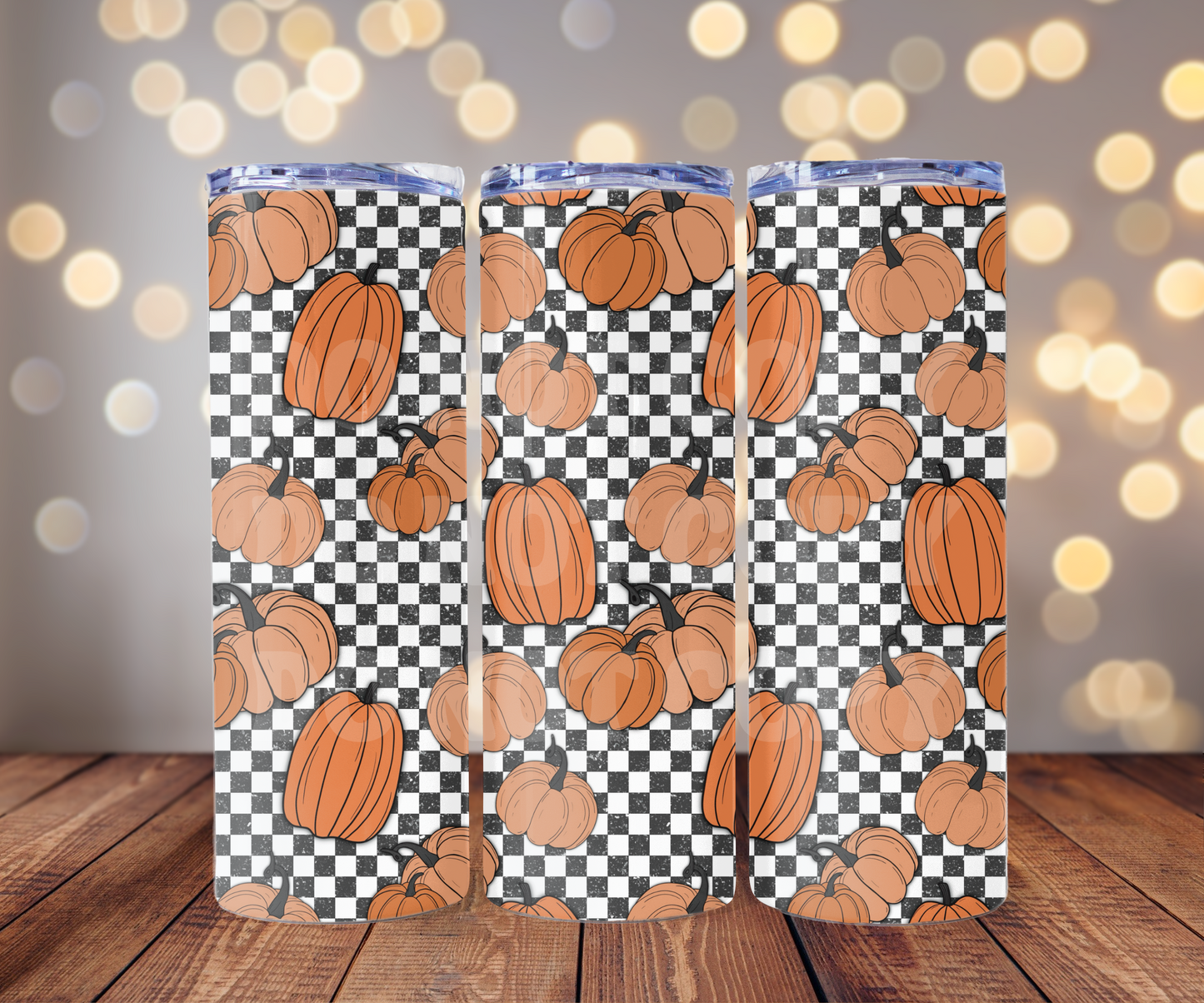 Checker Pumpkins 20 oz Skinny Tumbler Sublimation Transfer - Seamless