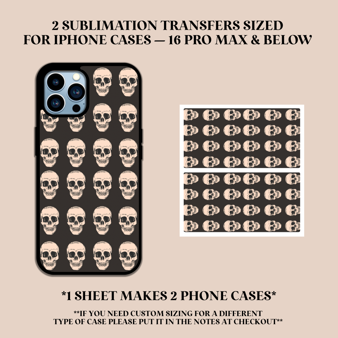 Black Skulls Phone Case Sublimation Transfer