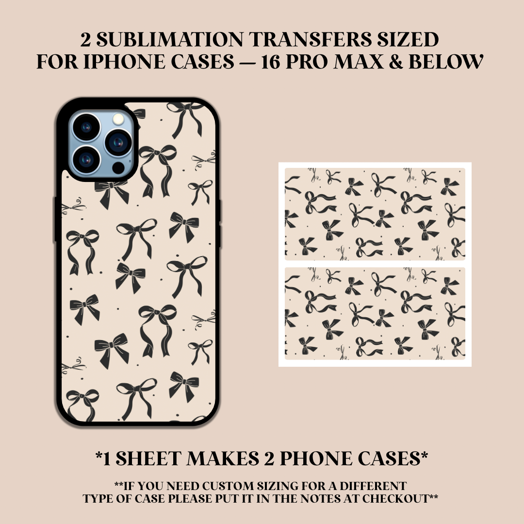 Black Bows Phone Case Sublimation Transfer