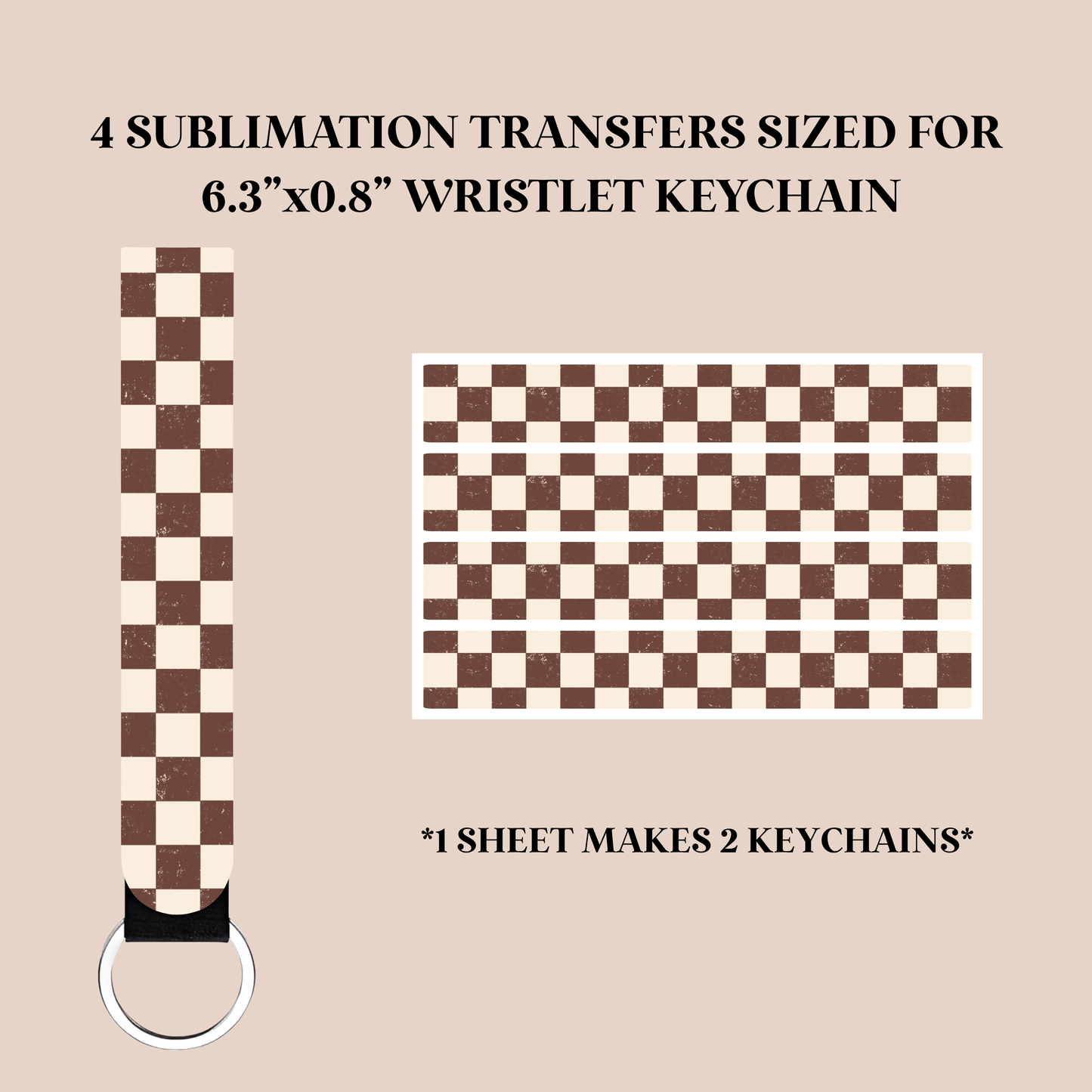Brown & Cream Checker Wristlet Keychain Sublimation Transfer