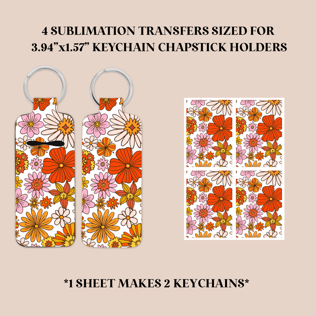 Bright Floral Keychain Chapstick Holder Sublimation Transfer