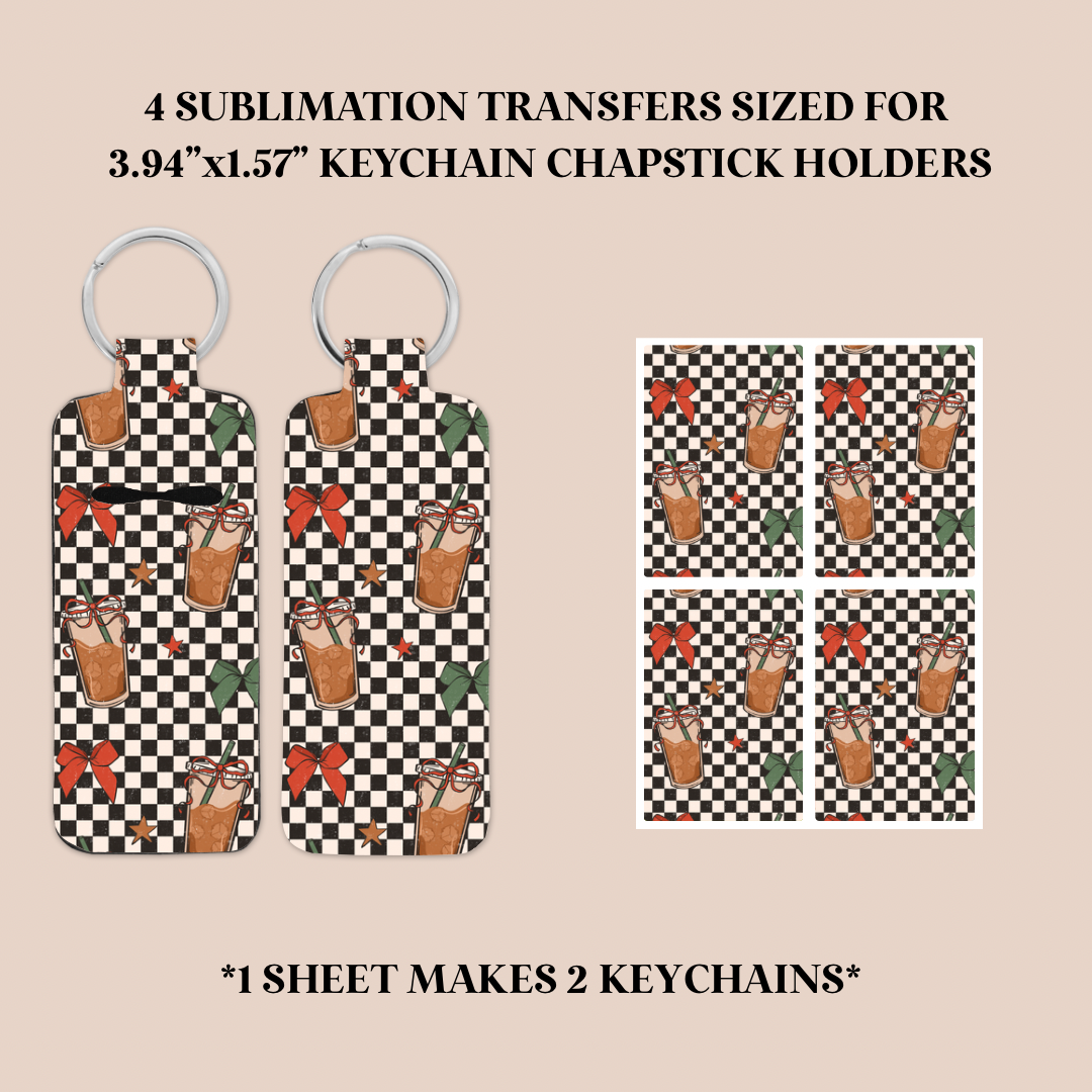 Christmas Coffee Keychain Chapstick Holder Sublimation Transfer