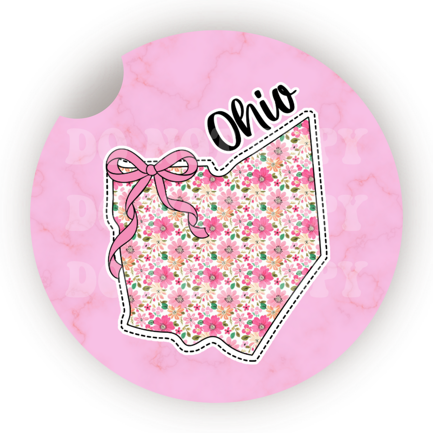 Floral State (Choose Your State) Car Coaster Sublimation Transfer (Set of 2)