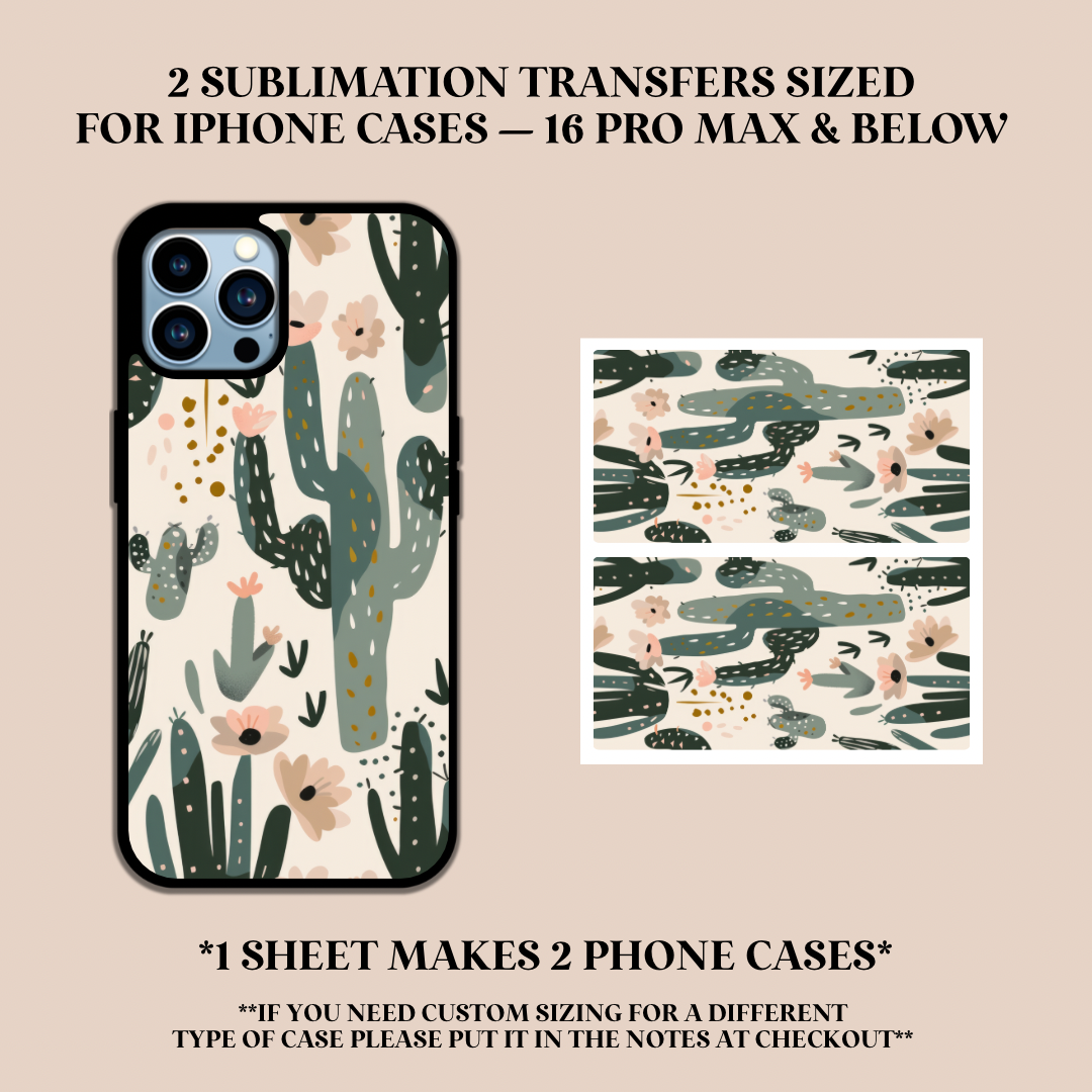 Boho Cactus Phone Case Sublimation Transfer