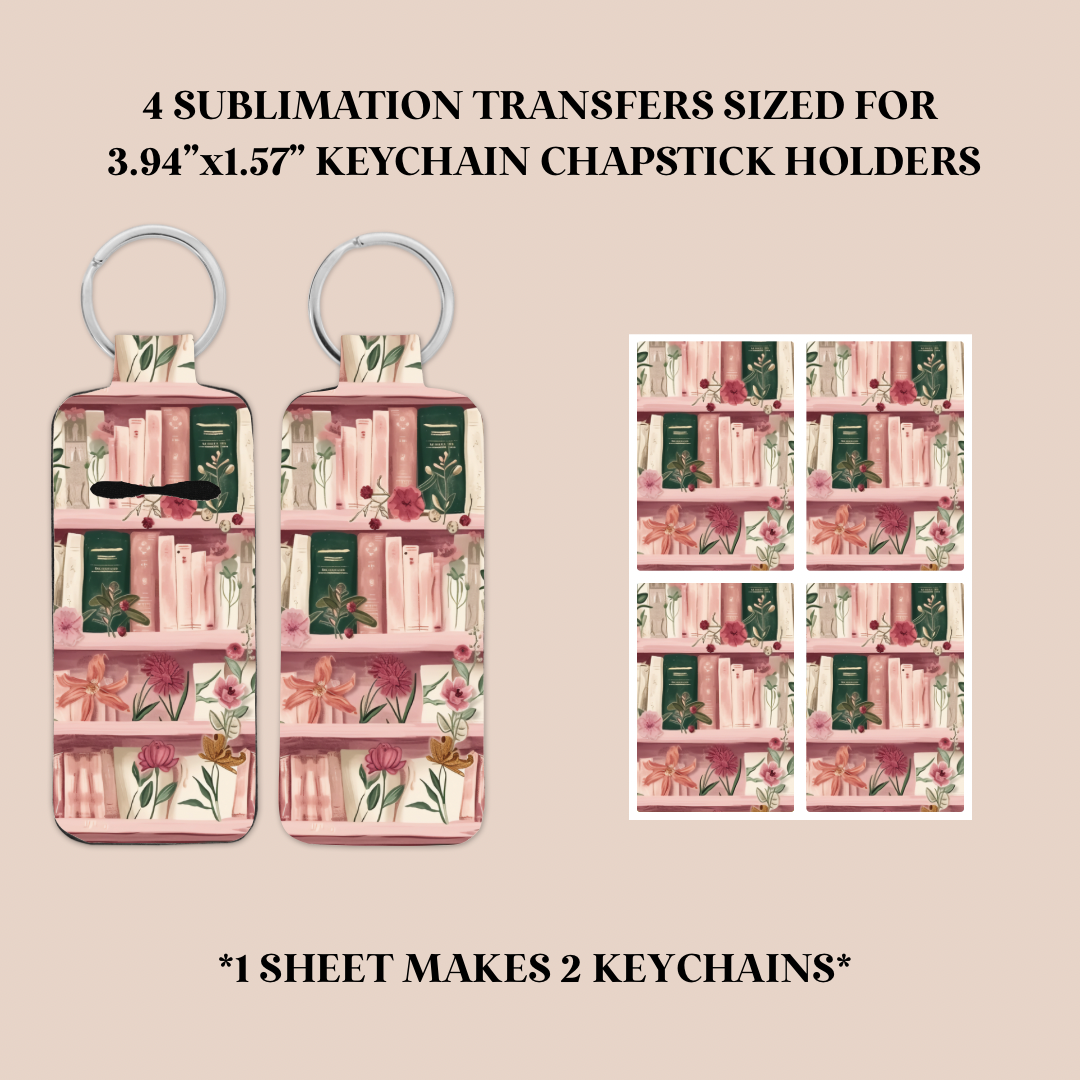 Pink Bookshelf Keychain Chapstick Holder Sublimation Transfer