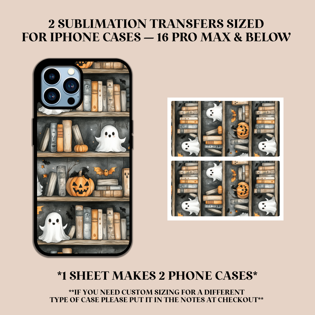 Spooky Bookshelf Phone Case Sublimation Transfer
