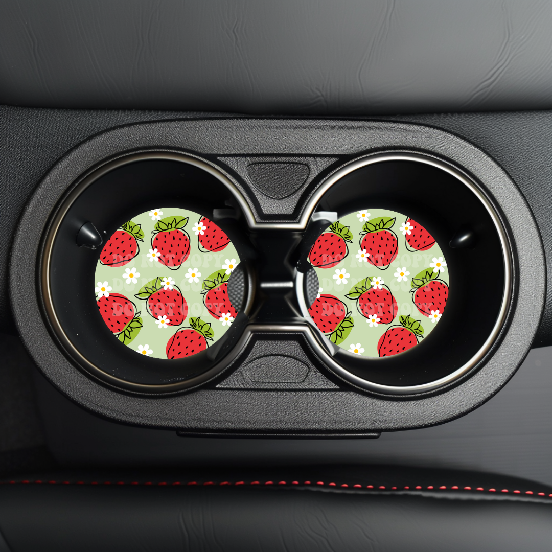 Green Strawberries Sublimation Car Coaster Transfer (Set of 2)