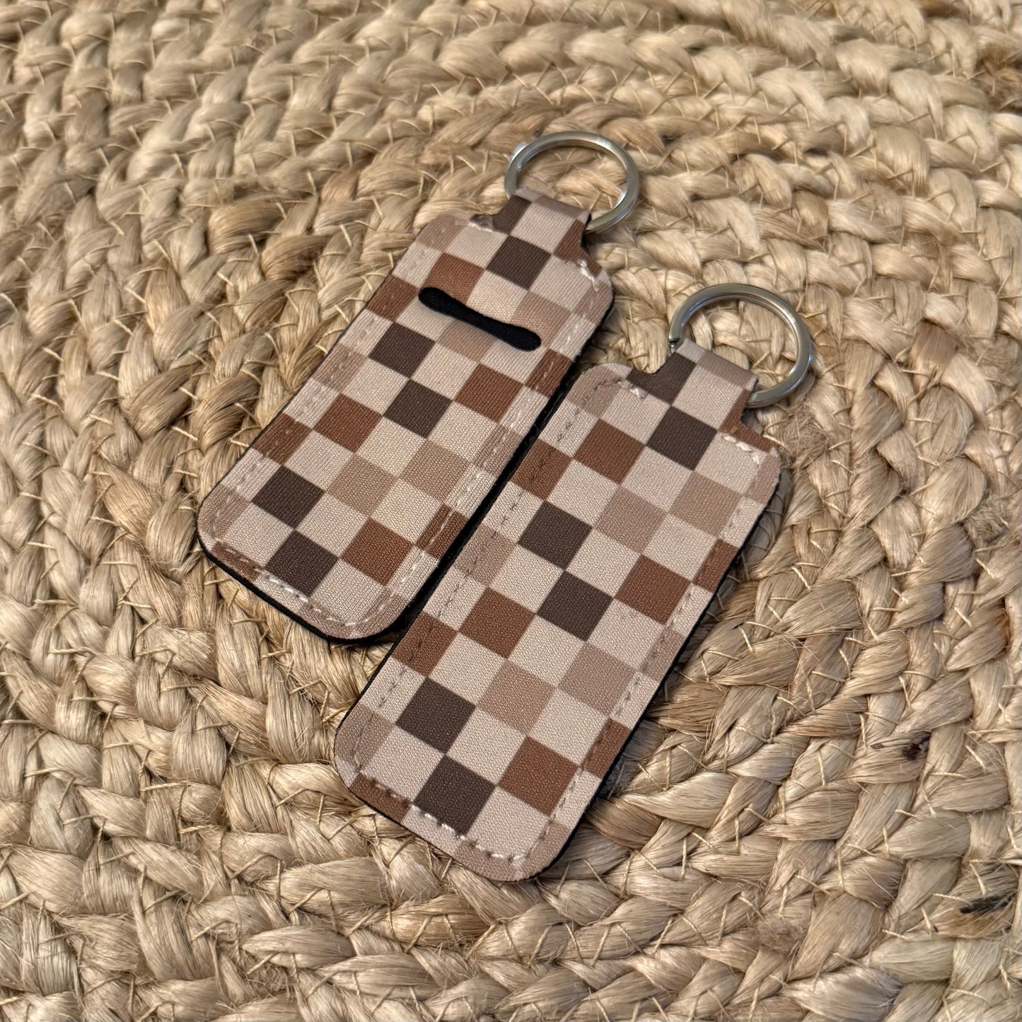 Multicolor Neutral Checker Chapstick Holder Keychain