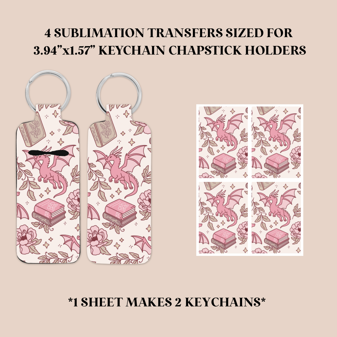 Bookish Dragons Keychain Chapstick Holder Sublimation Transfer