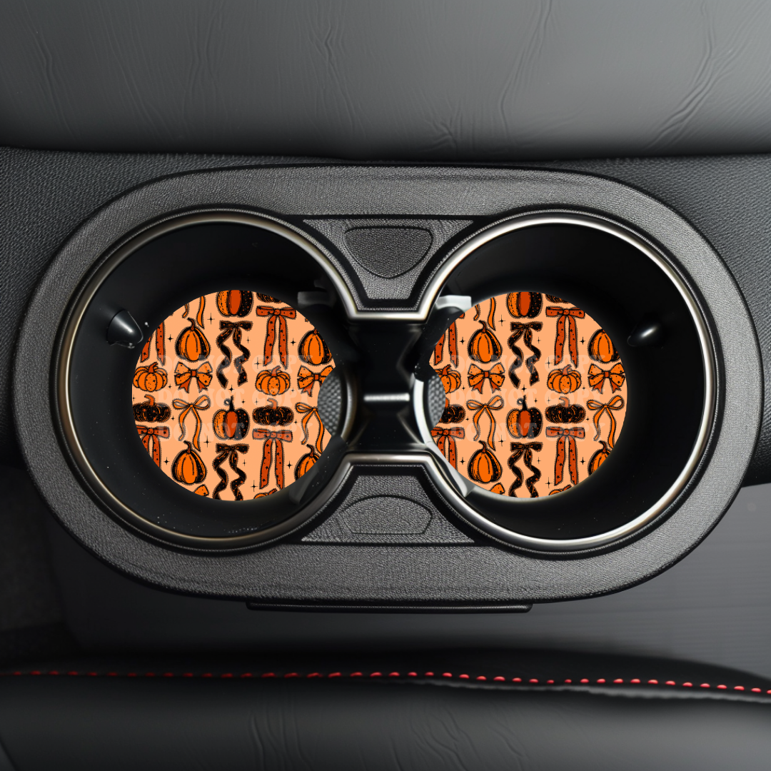 Lace Detail Pumpkins & Bows Print Car Coaster Sublimation Transfer (Set of 2)