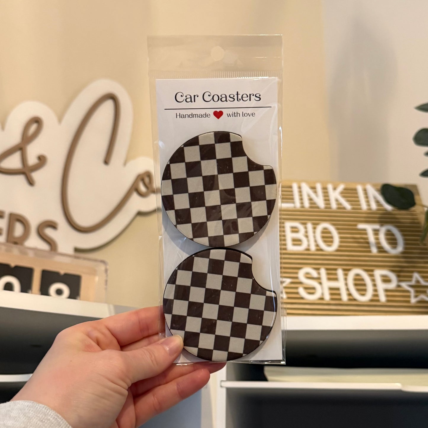 Brown & Cream Checker Car Coasters