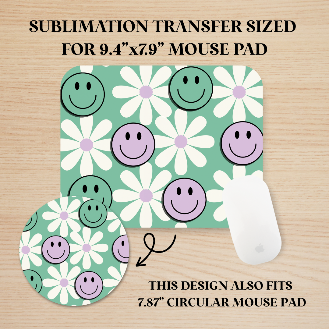 Purple & Green Happy Faces Mouse Pad Sublimation Transfer