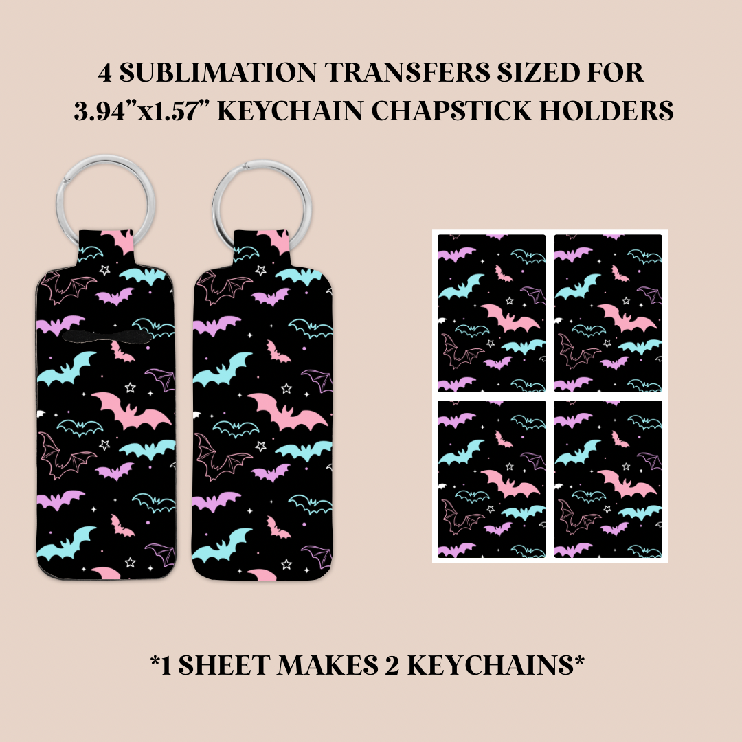 Colorful Bats Keychain Chapstick Holder Sublimation Transfer