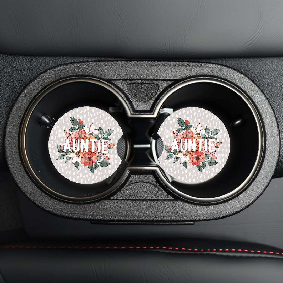 Floral Auntie Car Coaster Sublimation Transfer (Set of 2)