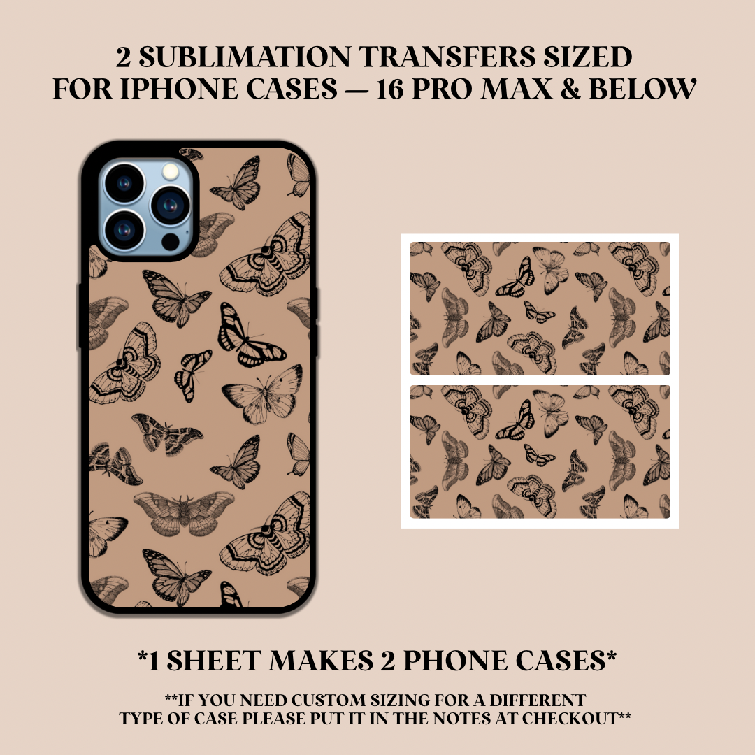 Moths & Butterflies Phone Case Sublimation Transfer