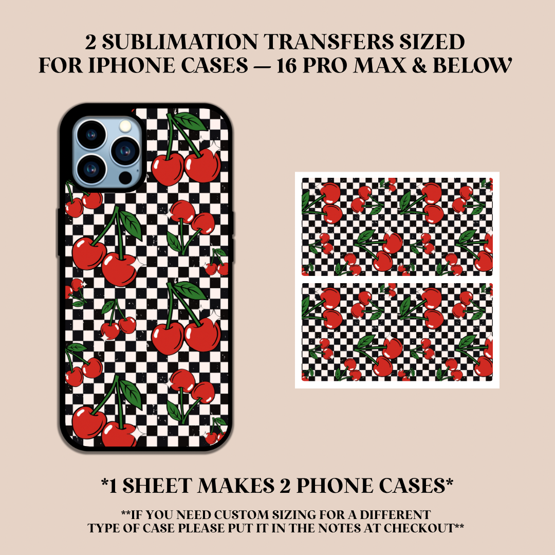Black & White Checker Cherries Phone Case Sublimation Transfer