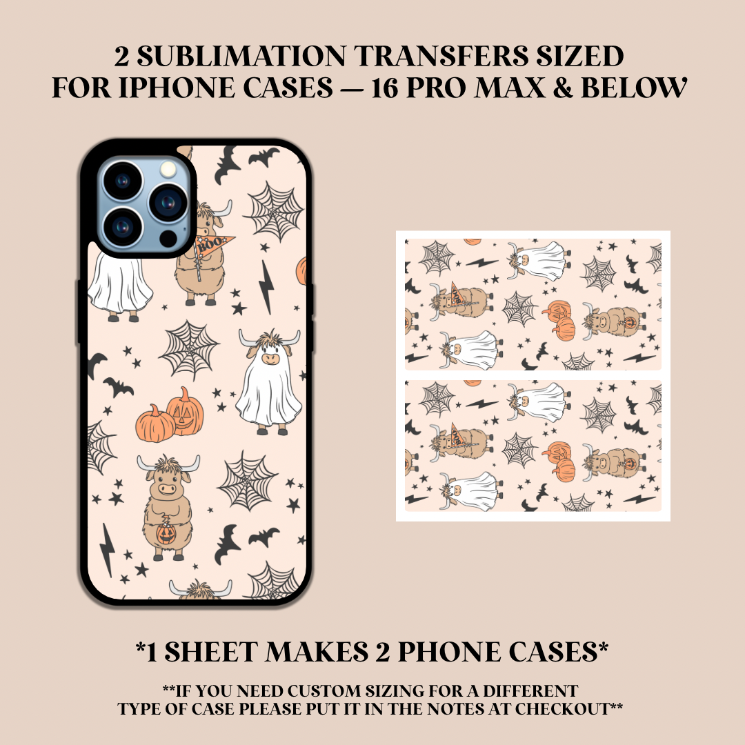 Spooky Highland Cows Phone Case Sublimation Transfer