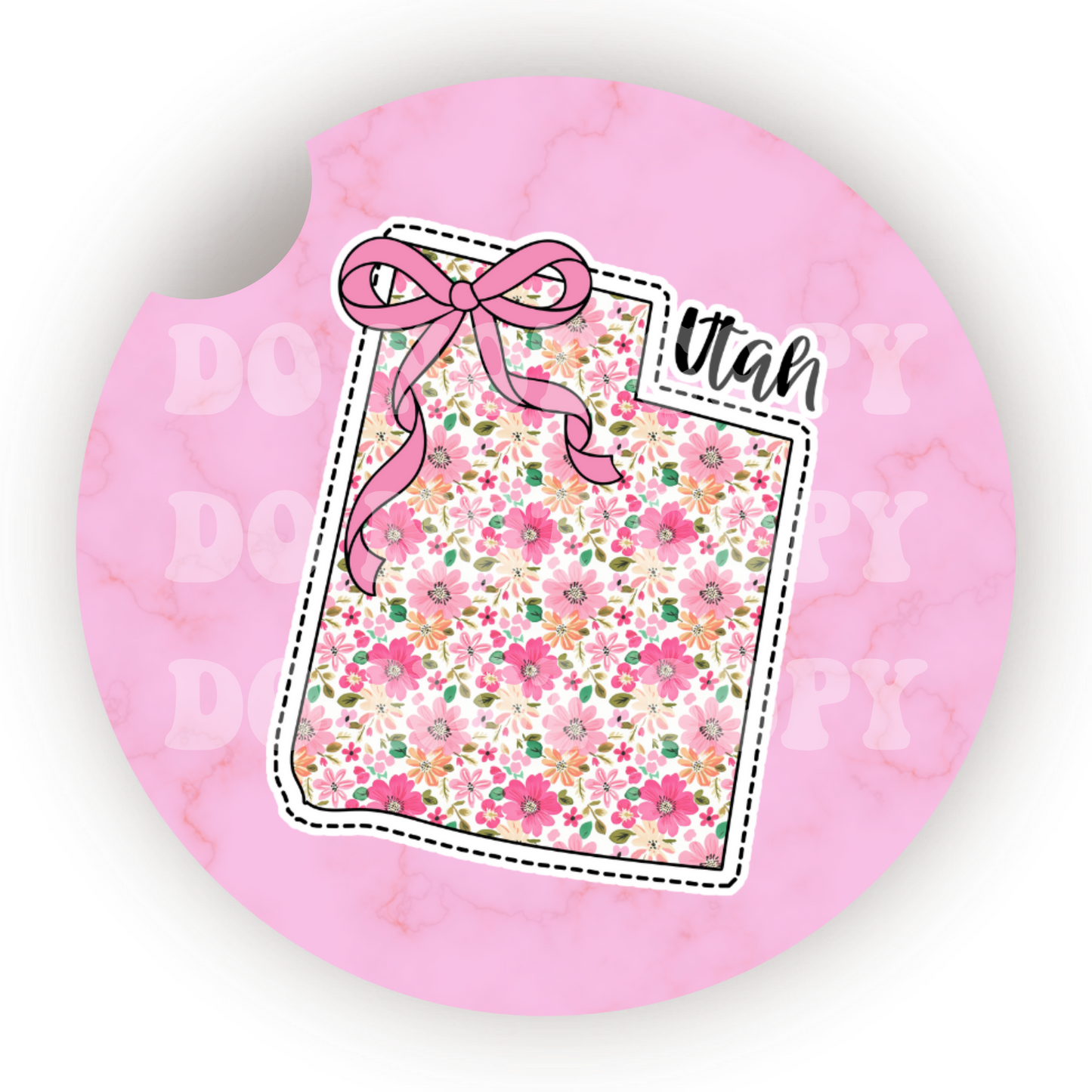 Floral State (Choose Your State) Car Coaster Sublimation Transfer (Set of 2)