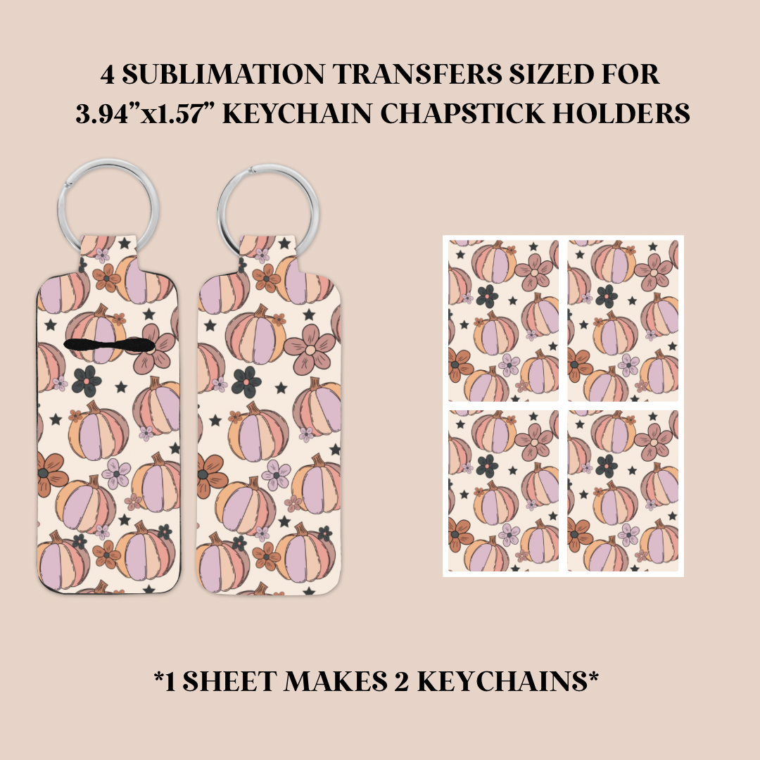 Retro Pumpkins Keychain Chapstick Holder Sublimation Transfer