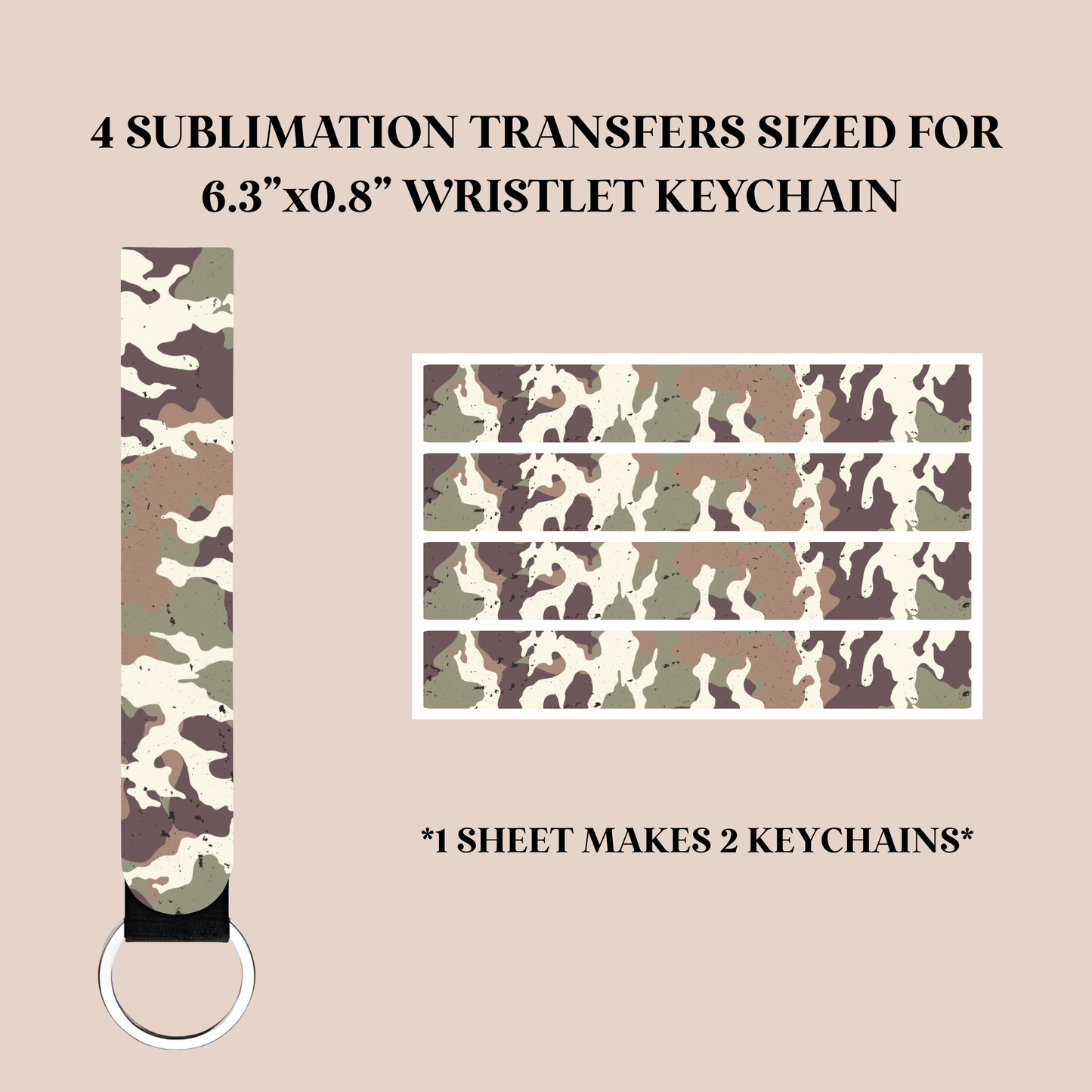 Distressed Camo Wristlet Keychain Sublimation Transfer