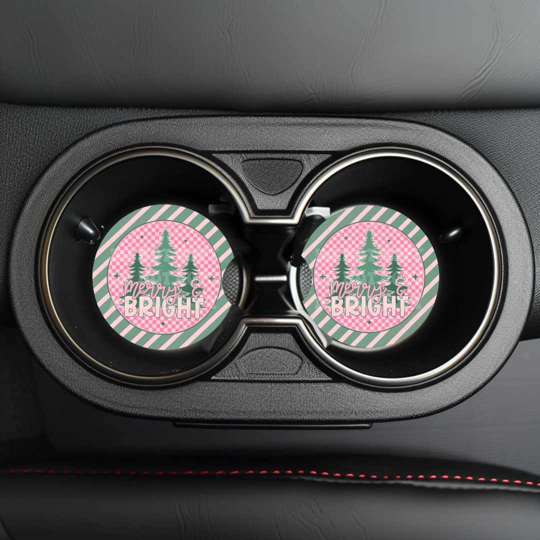 Merry & Bright Car Coaster Sublimation Transfer (Set of 2)