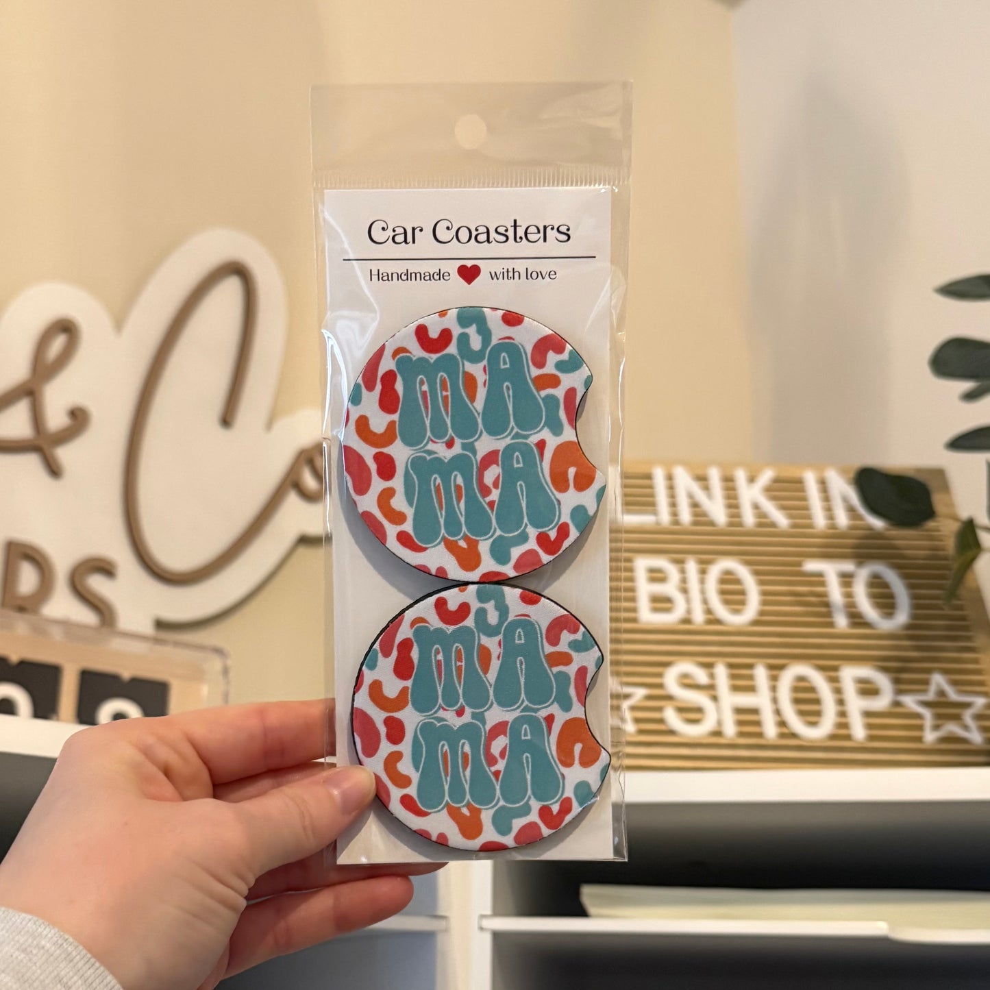 Bright Leopard Mama Car Coasters