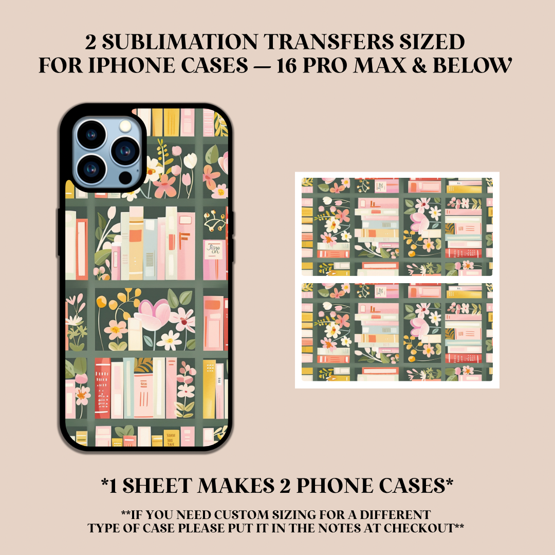Green Bookshelf Phone Case Sublimation Transfer