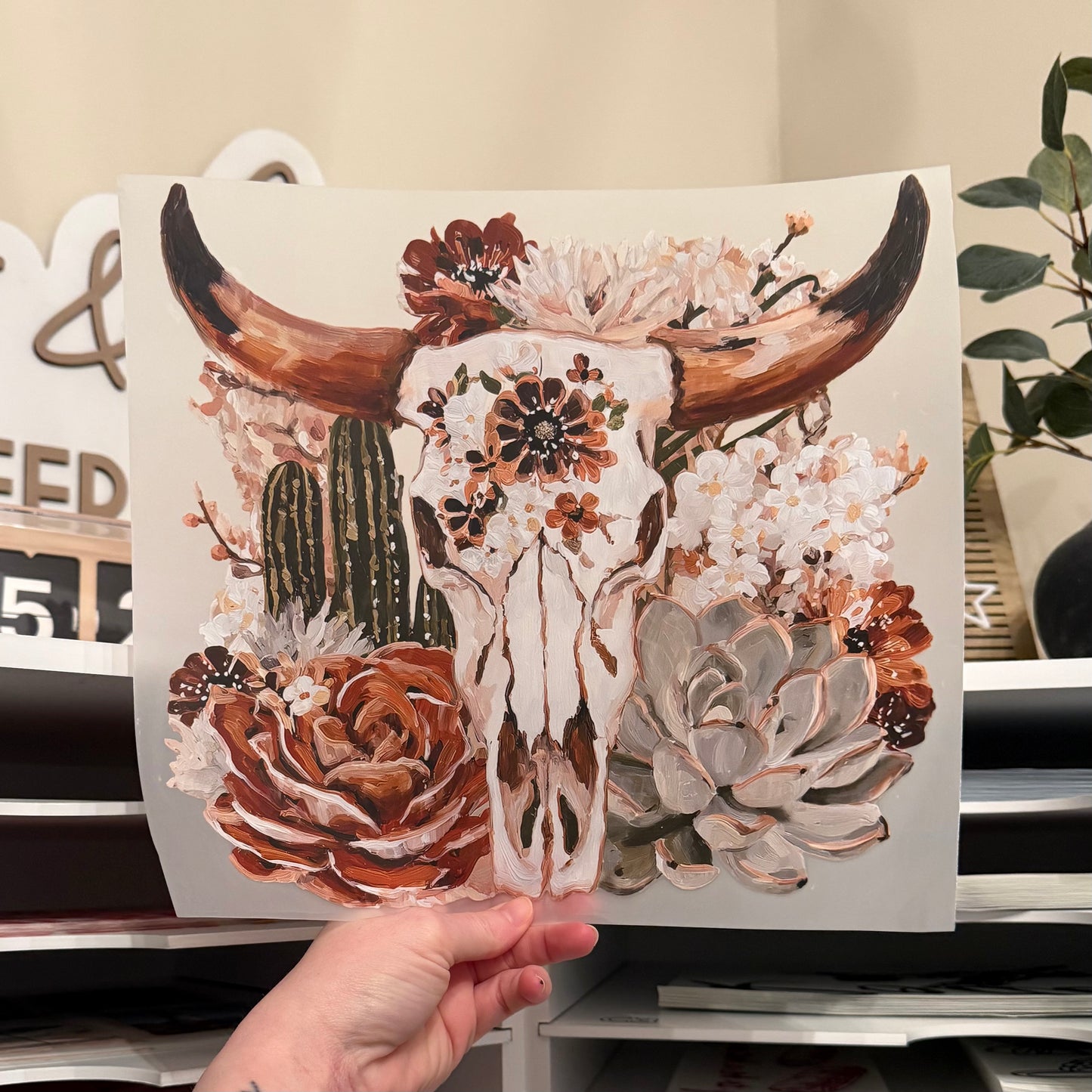 Floral Longhorn DTF HOT PEEL